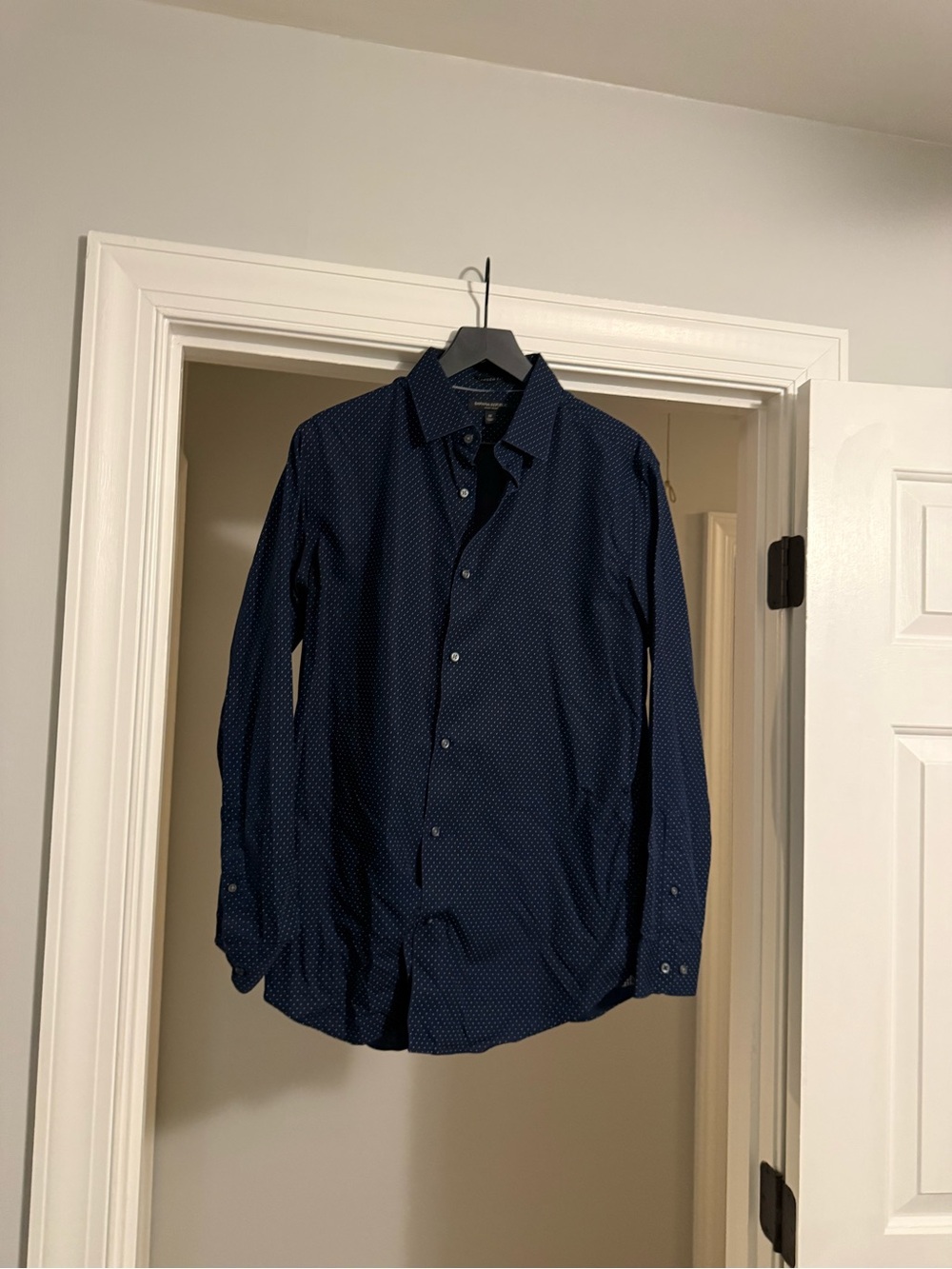 Banana Republic Navy Micro-Dot Long-Sleeve Button-Down Shirt